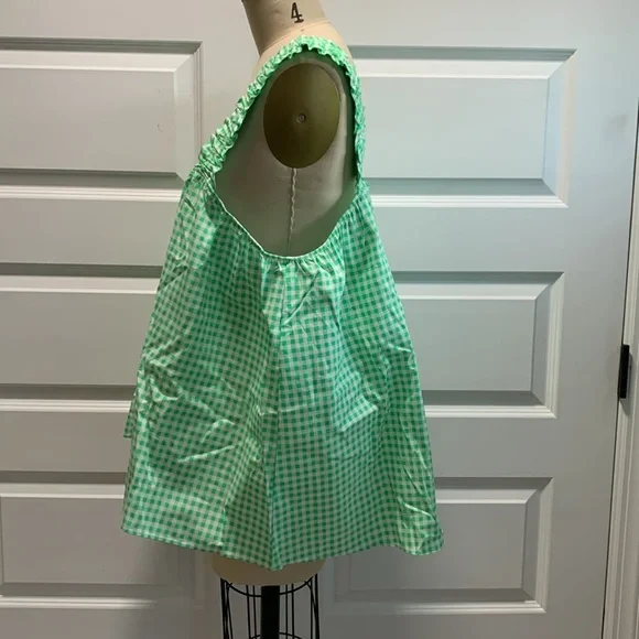 NWT Cotton poplin ruched strap top with gingham print - Picture 4 of 8